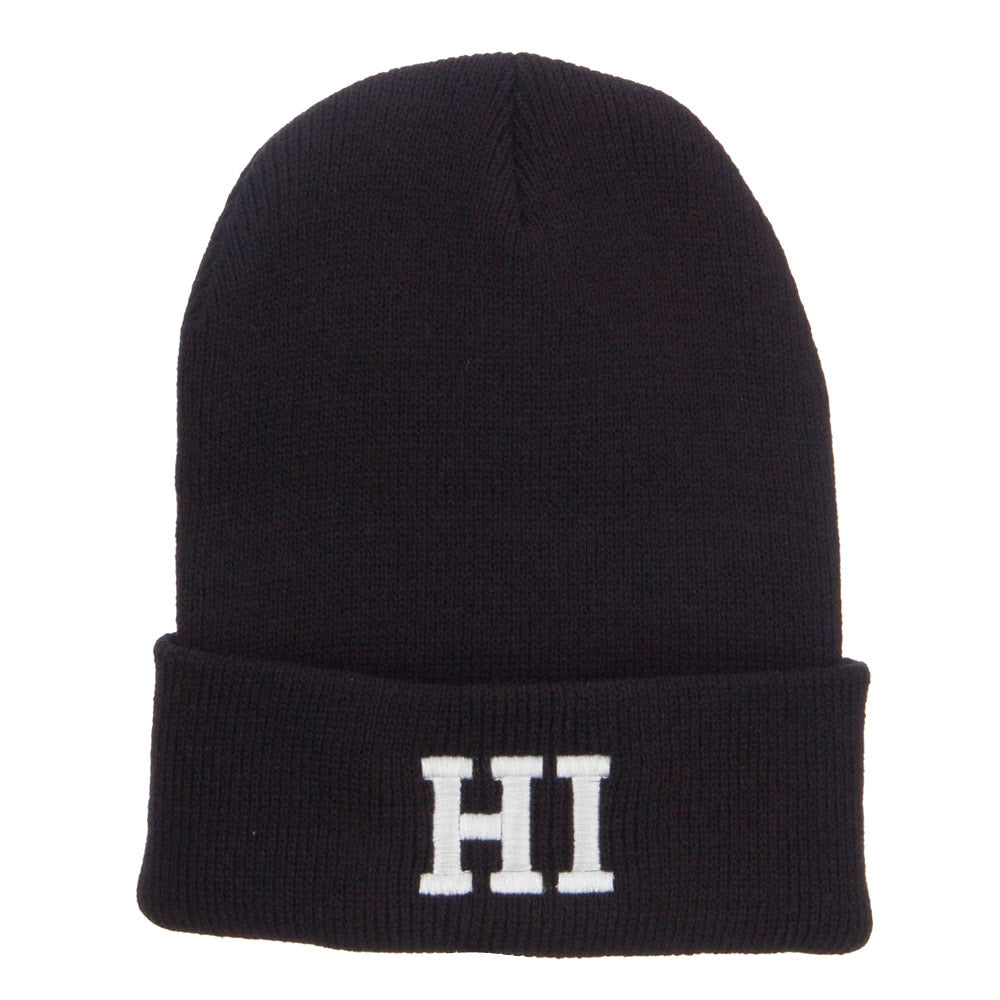 HI Hawaii State Embroidered Cuff Beanie - Black OSFM