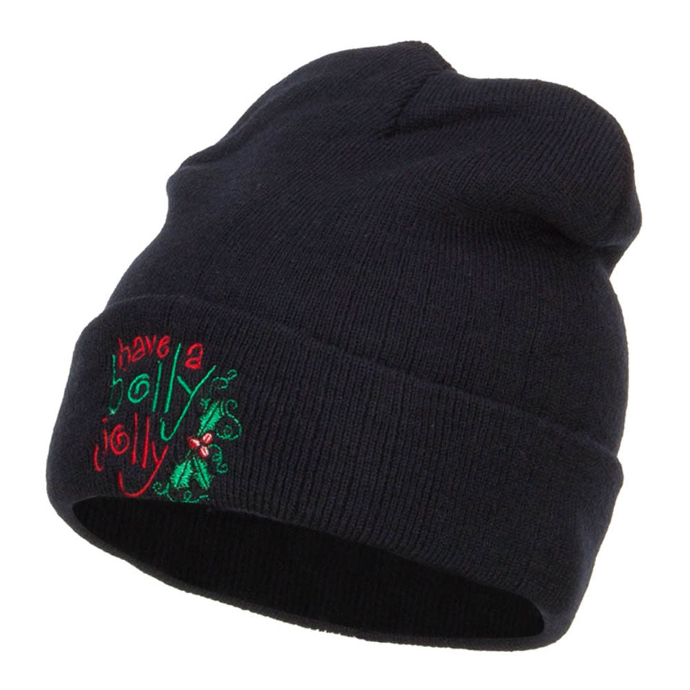 Have a Holly Jolly Embroidered Long Beanie - Navy OSFM