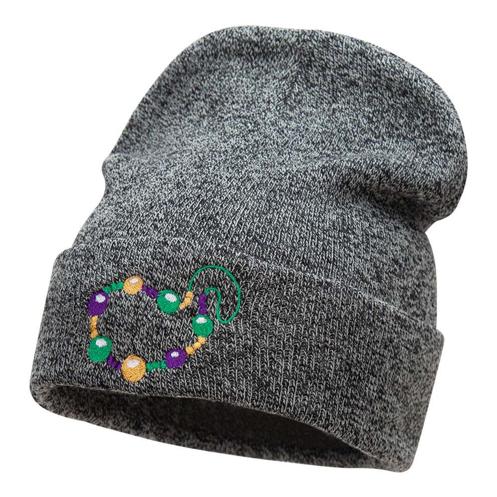 Mardi Gras Beads Embroidered Long Beanie - Black Marled OSFM