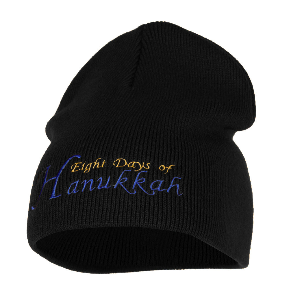 Eight Days of Hanukkah Embroidered Short Beanie - Black OSFM