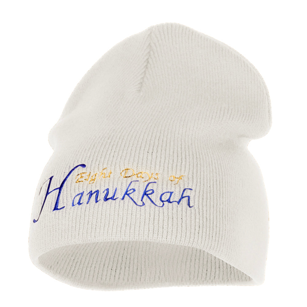 Eight Days of Hanukkah Embroidered Short Beanie - White OSFM