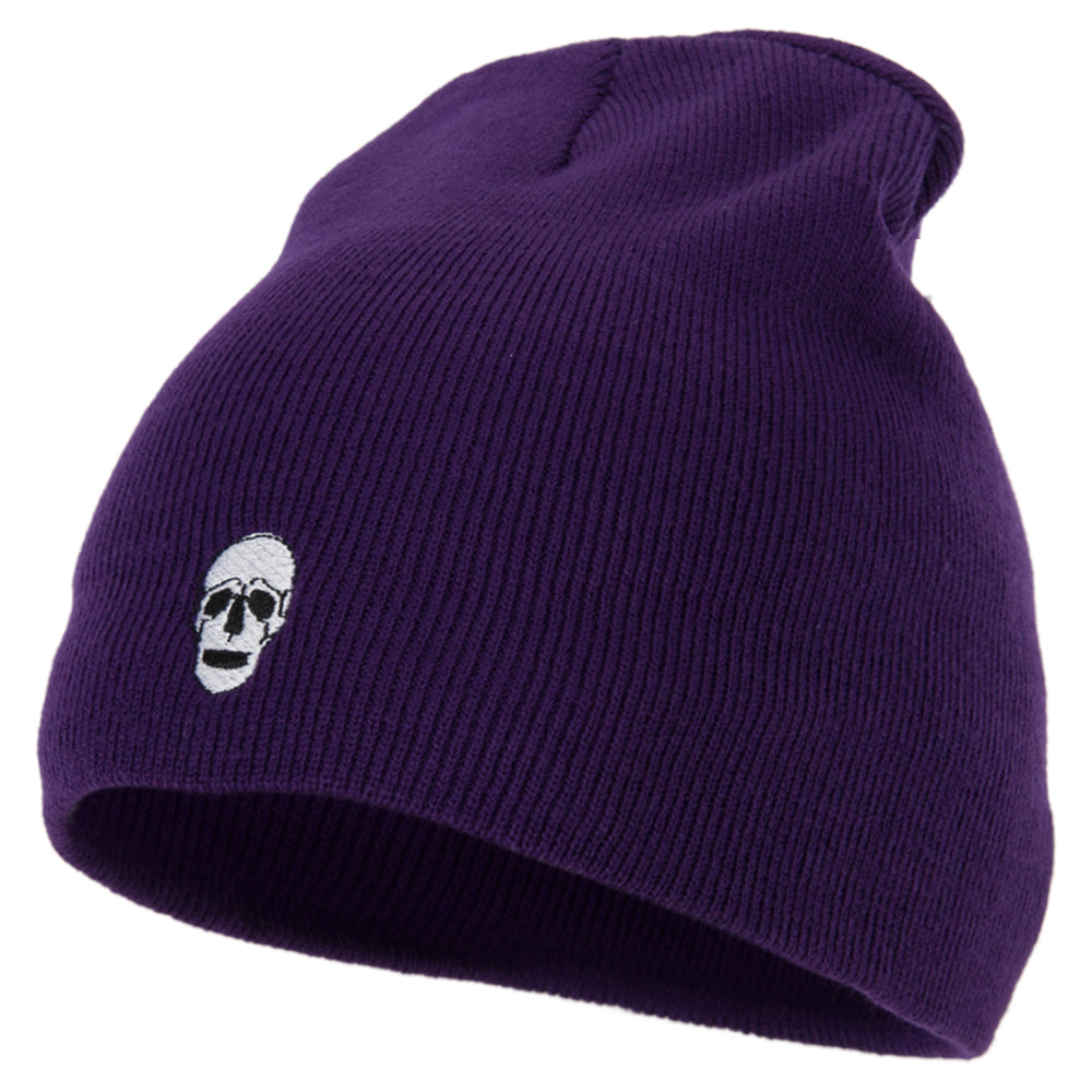 Halloween Skeleton Skull Embroidered 8 Inch Knitted Short Beanie - Purple OSFM