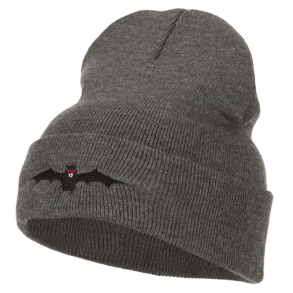 Halloween Bat Embroidered Long Beanie - Dk Grey OSFM