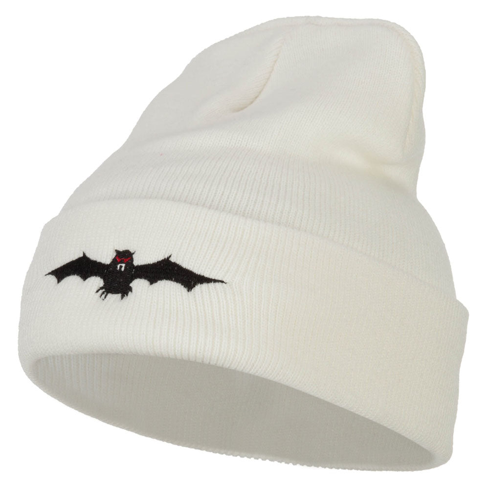 Halloween Bat Embroidered Long Beanie - White OSFM