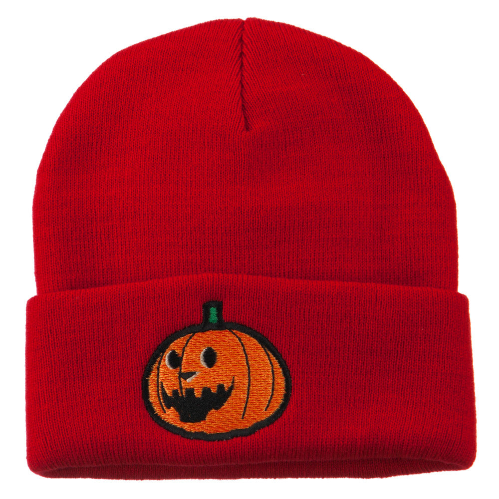 Halloween Laughing Jack o Lantern Embroidered Long Beanie - Red OSFM