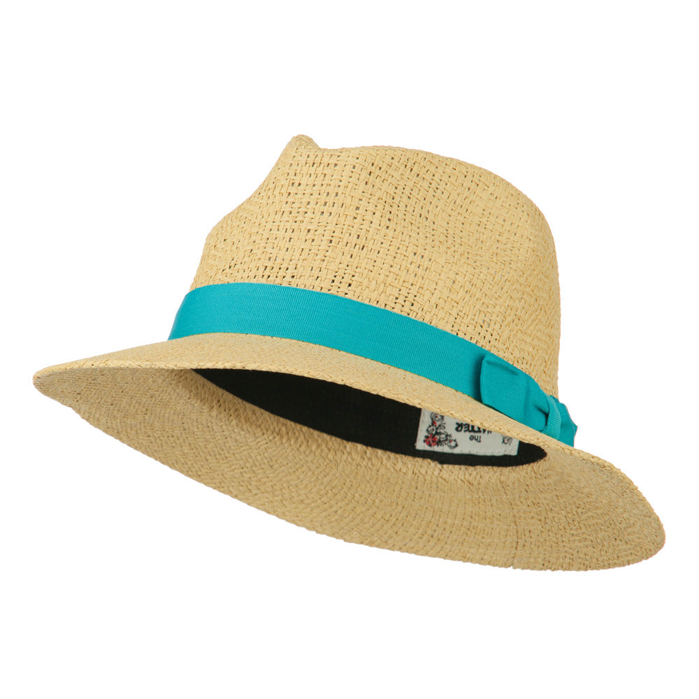 Panama Hat With Color Band - Turquoise OSFM