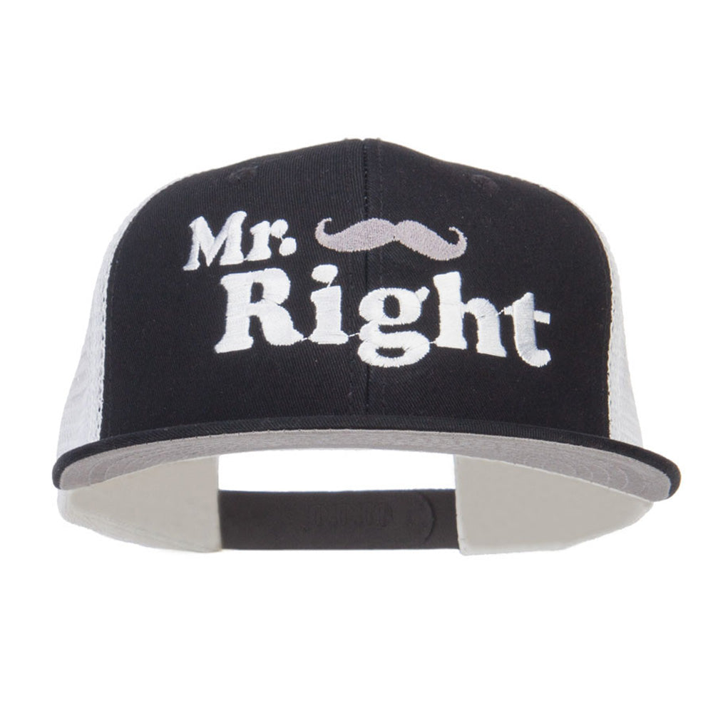 Mr Right Mustache Embroidered Mesh Snapback - Black White OSFM