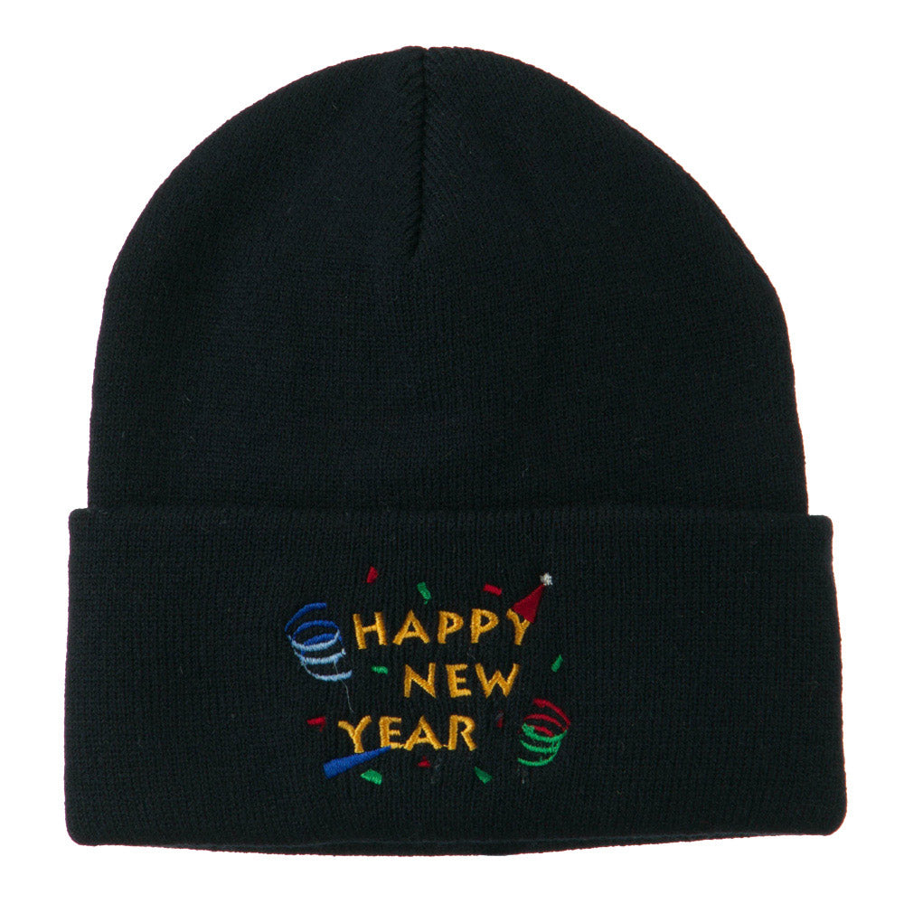Happy New Year Embroidered Beanie - Navy OSFM