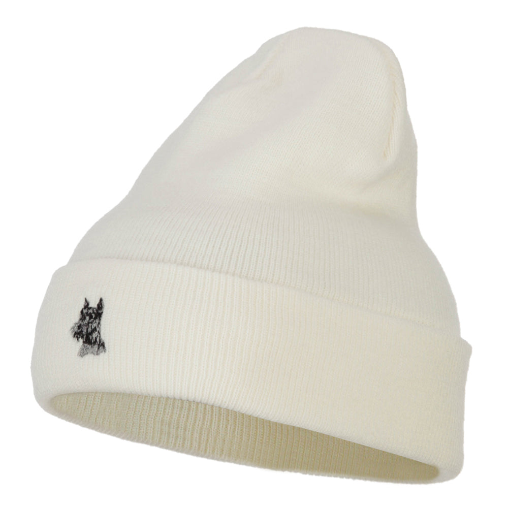 Schnauzer Dog Head Embroidered Long Beanie - White OSFM