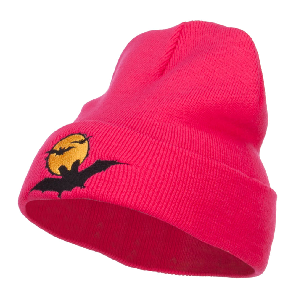 Moon Bats Halloween Embroidered Long Beanie - Magenta OSFM