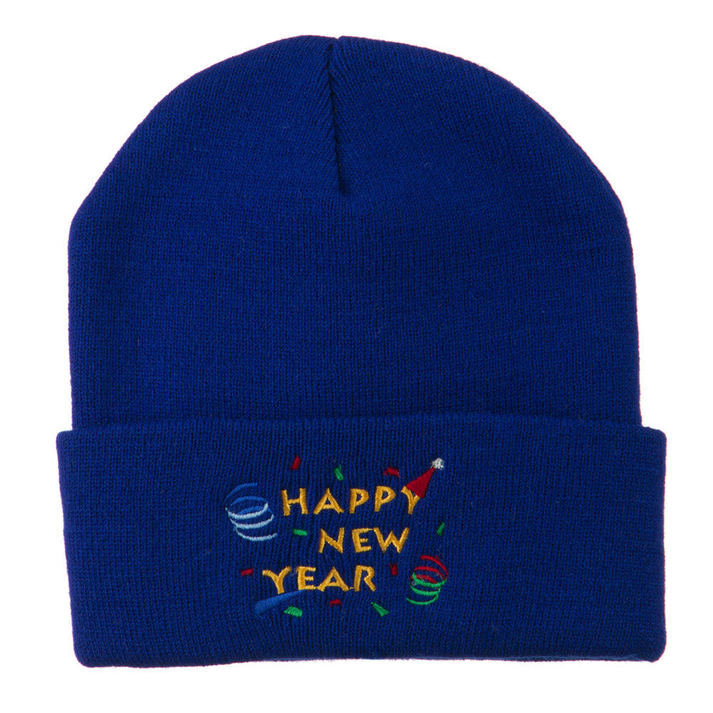 Happy New Year Embroidered Beanie - Royal OSFM
