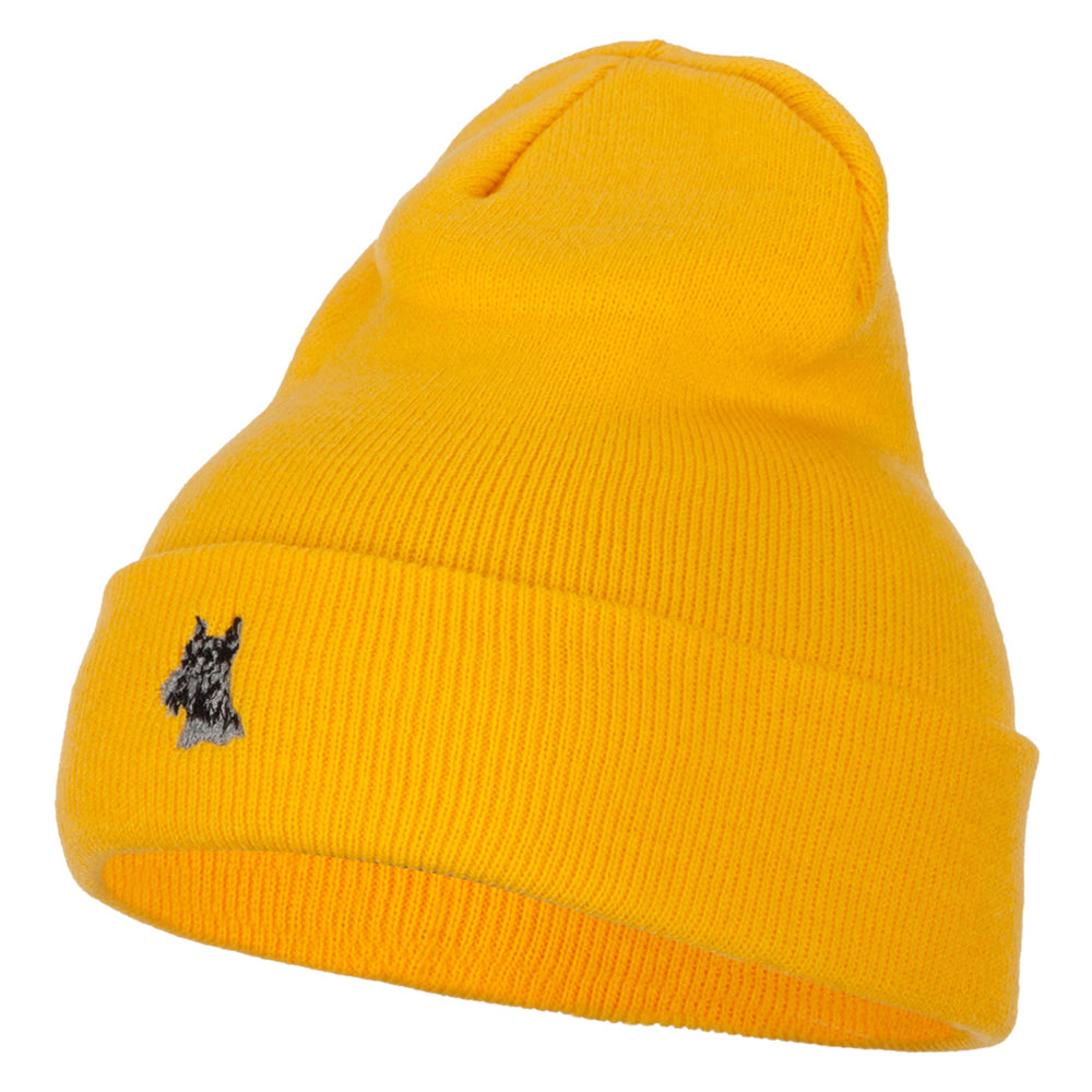 Schnauzer Dog Head Embroidered Long Beanie - Yellow OSFM