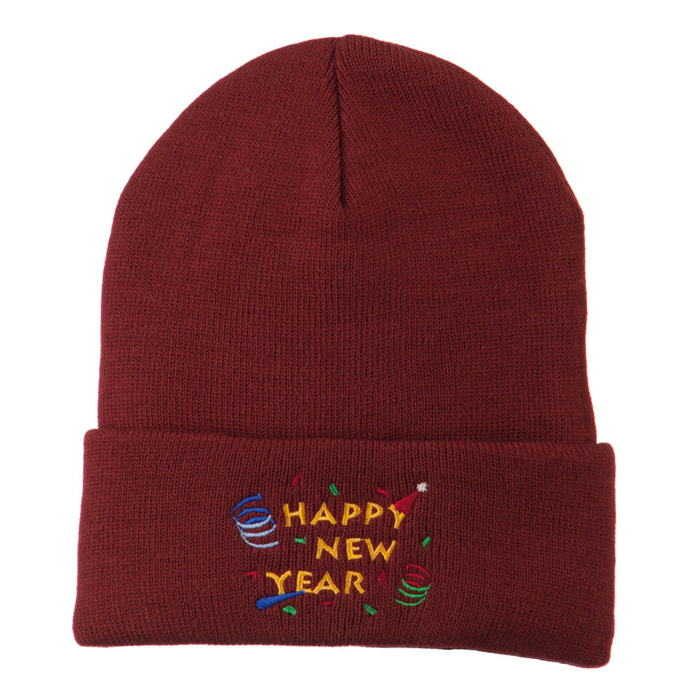 Happy New Year Embroidered Beanie - Maroon OSFM