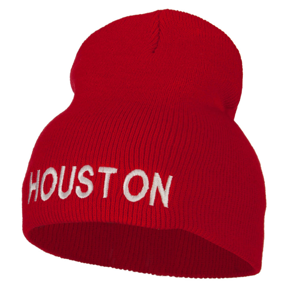 Houston Embroidered Knitted Short Beanie - Red OSFM