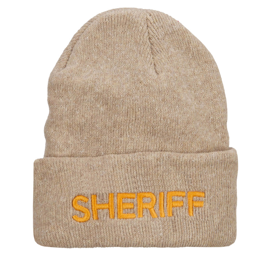 Sheriff Embroidered Oversize Cotton Long Beanie - Khaki XL-3XL