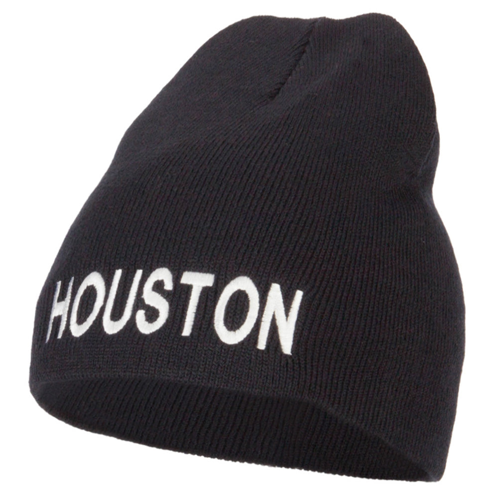 Houston Embroidered Knitted Short Beanie - Black OSFM