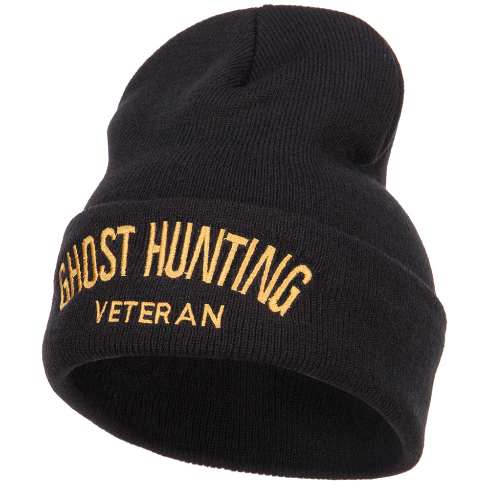Ghost Hunting Veteran Embroidered Long Beanie - Black OSFM