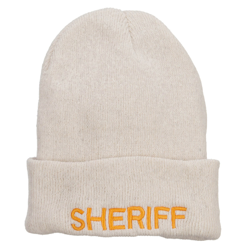 Sheriff Embroidered Oversize Cotton Long Beanie - Milk XL-3XL