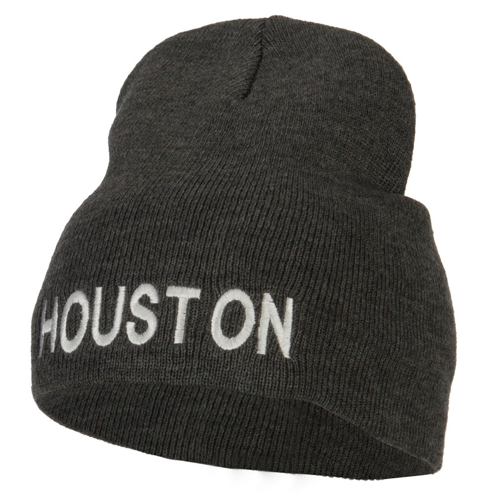 Houston Embroidered Knitted Short Beanie - Dk Grey OSFM