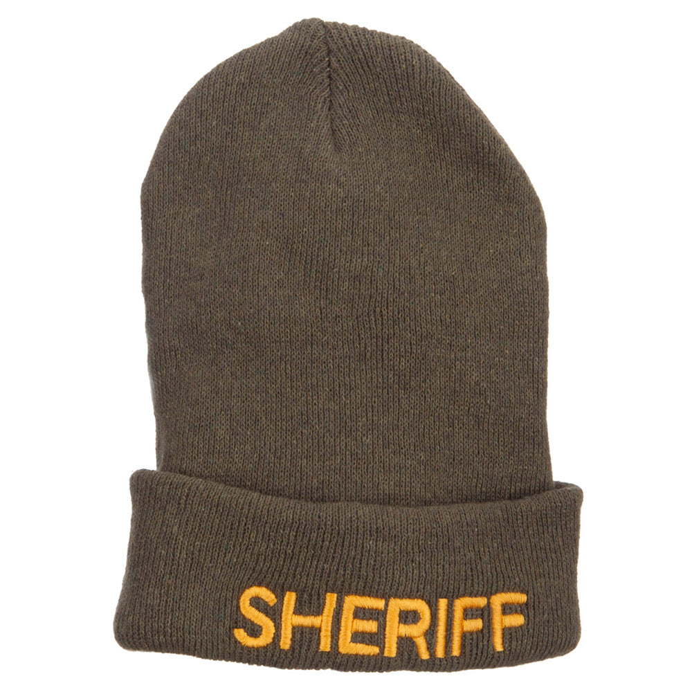 Sheriff Embroidered Oversize Cotton Long Beanie - Olive XL-3XL