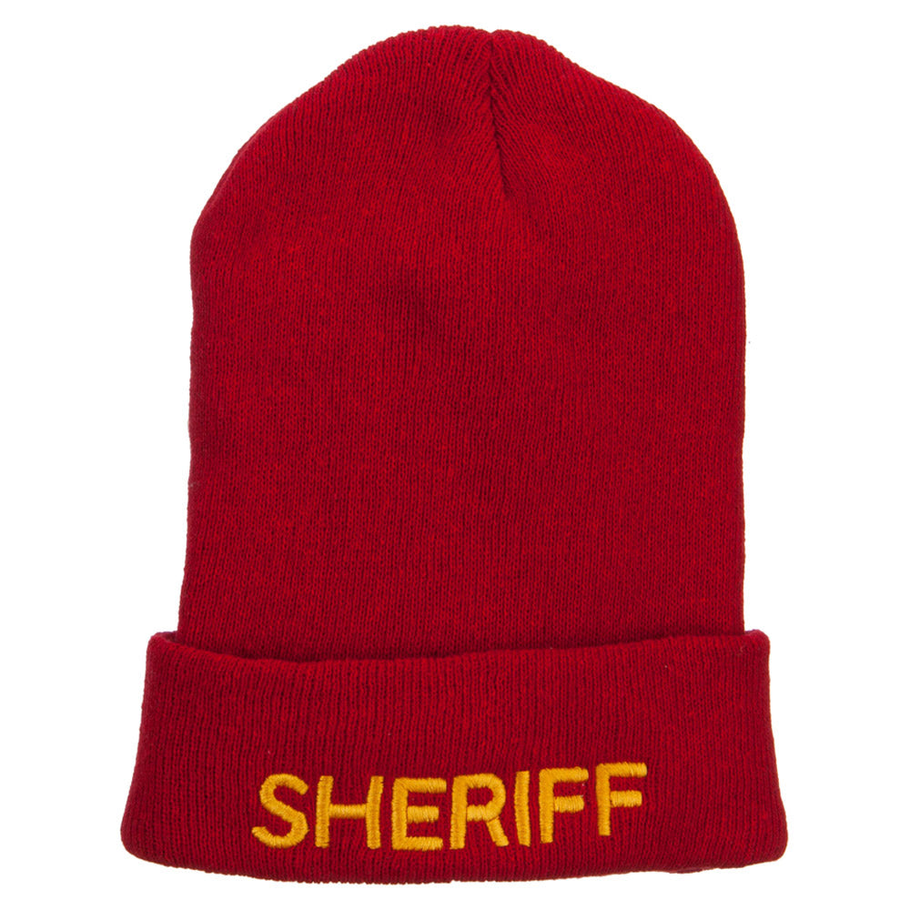Sheriff Embroidered Oversize Cotton Long Beanie - Red XL-3XL