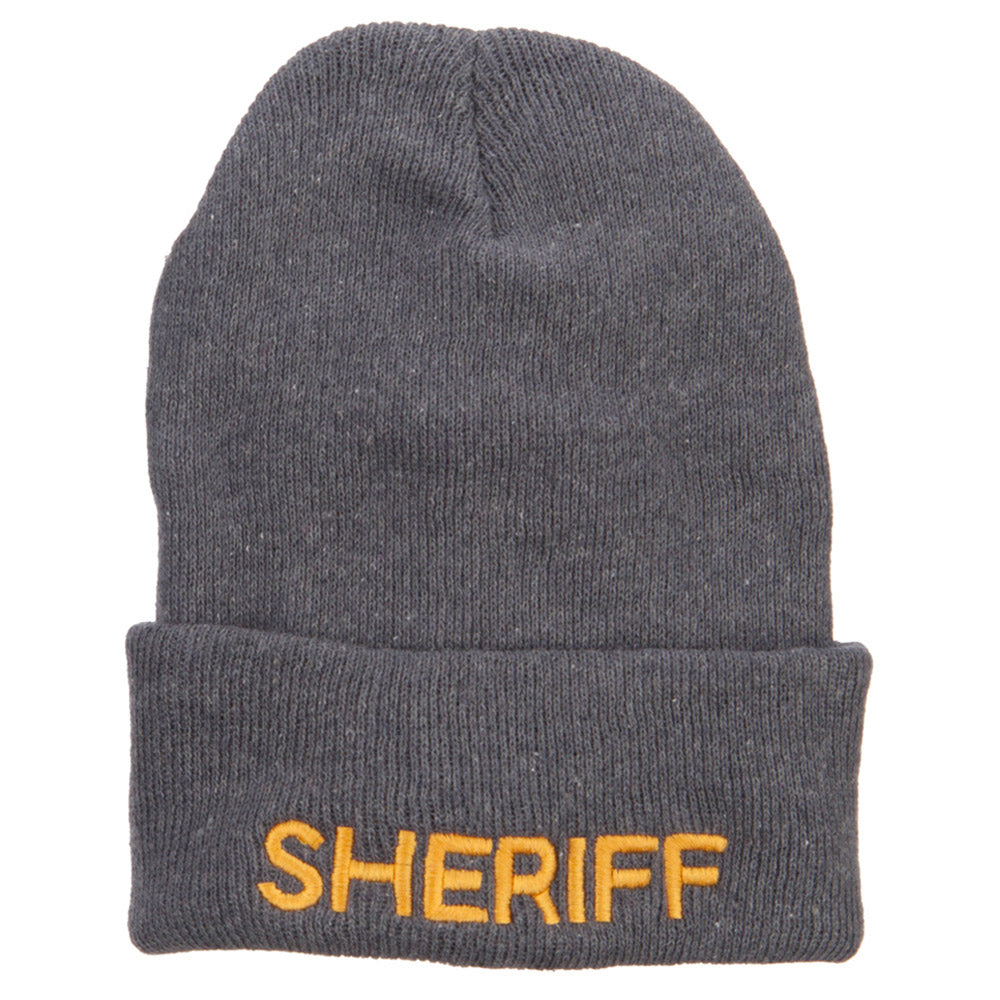 Sheriff Embroidered Oversize Cotton Long Beanie - Charcoal XL-3XL