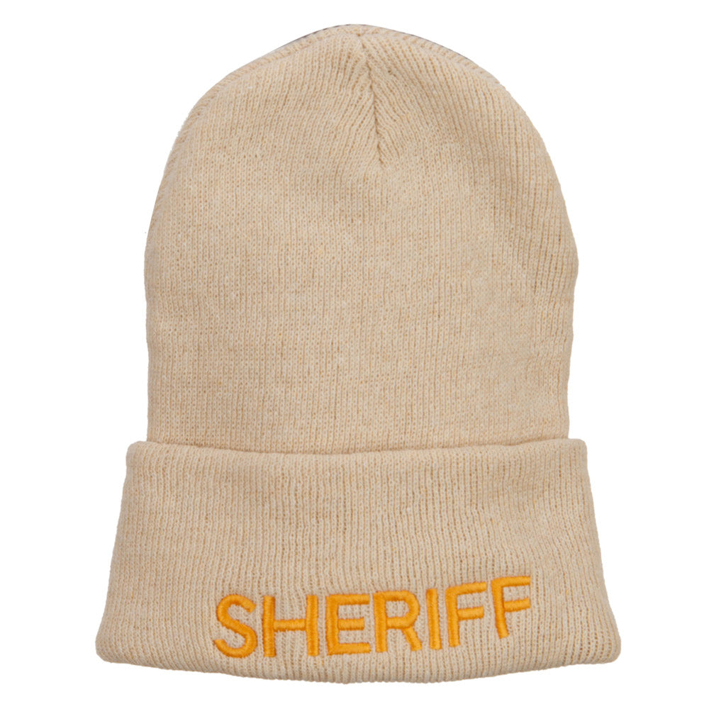 Sheriff Embroidered Oversize Cotton Long Beanie - Beige XL-3XL