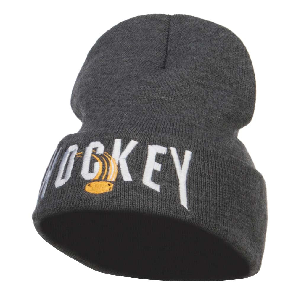Hockey with Puck Embroidered Long Beanie - Dk Grey OSFM