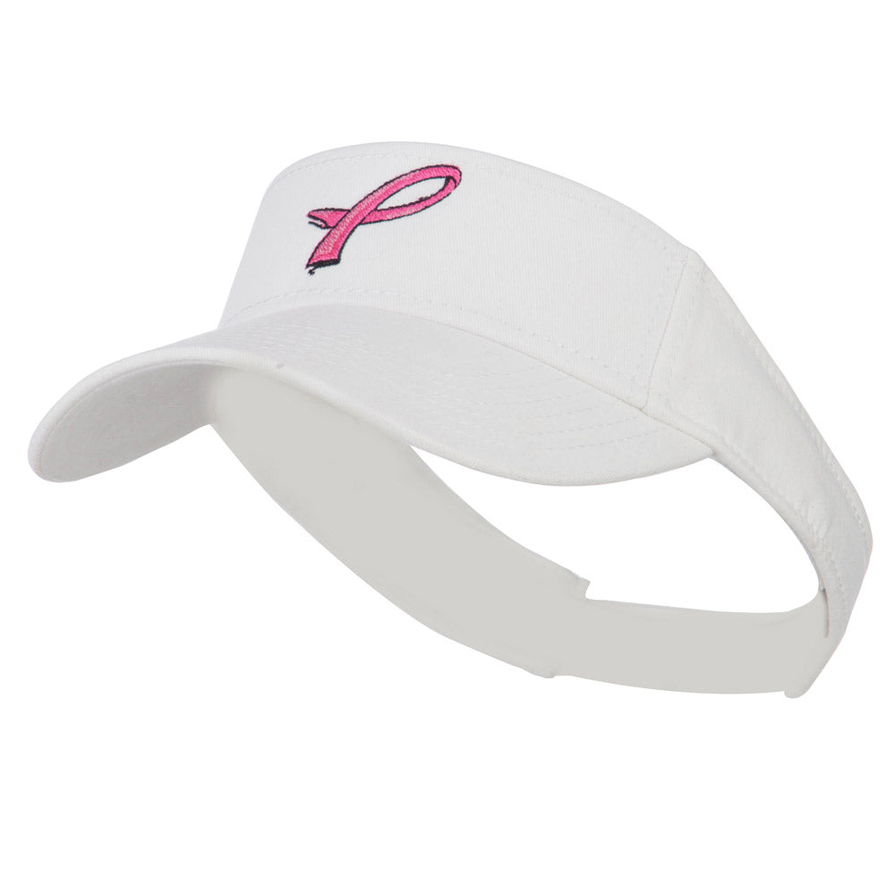 Hot Pink Ribbon Breast Cancer Logo Embroidered Visor - White OSFM