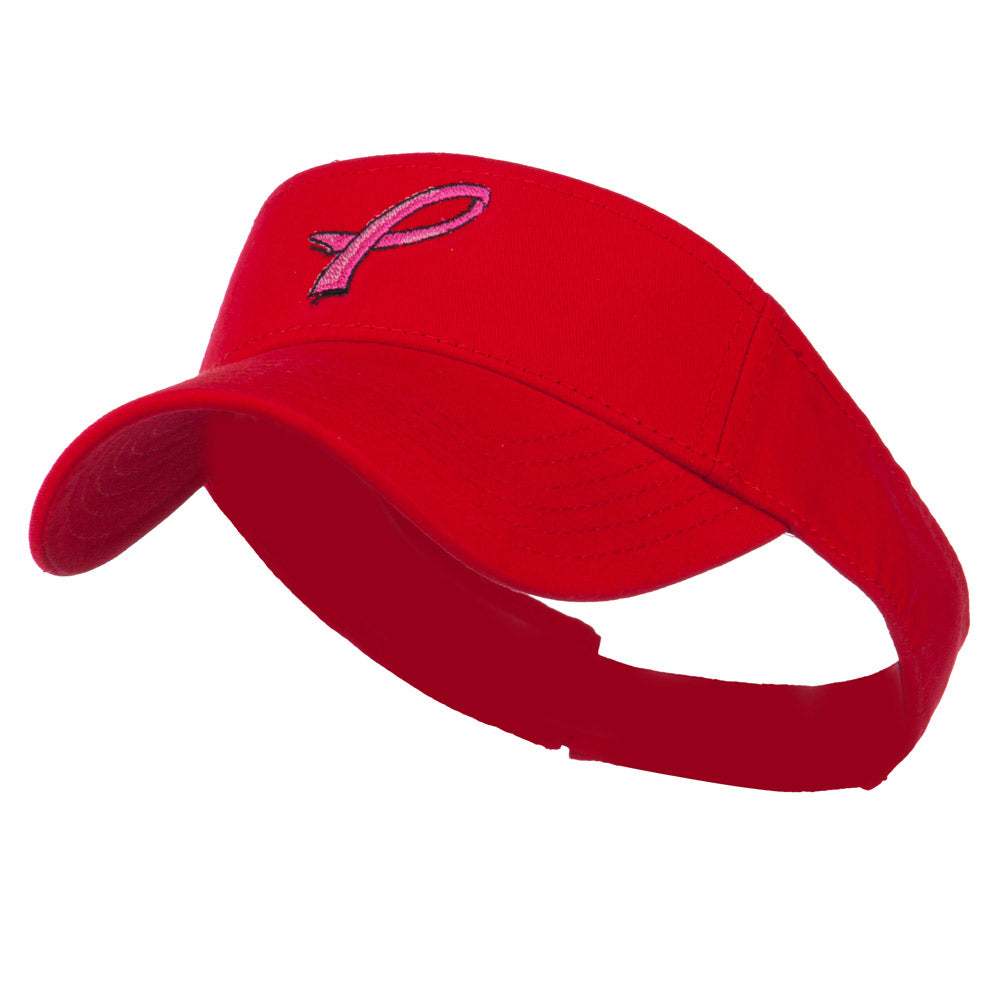 Hot Pink Ribbon Breast Cancer Logo Embroidered Visor - Red OSFM