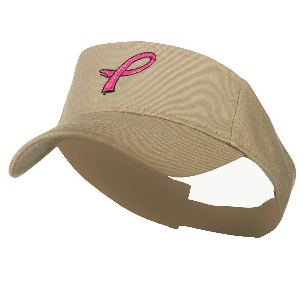 Hot Pink Ribbon Breast Cancer Logo Embroidered Visor - Khaki OSFM