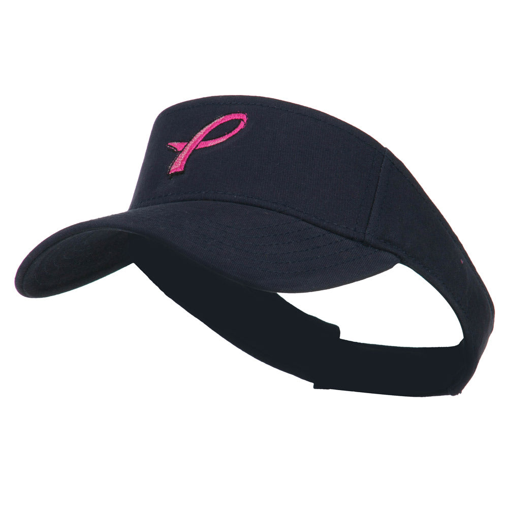 Hot Pink Ribbon Breast Cancer Logo Embroidered Visor - Navy OSFM