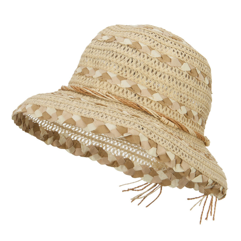 Vented Straw Braid Bucket Hat - Beige OSFM