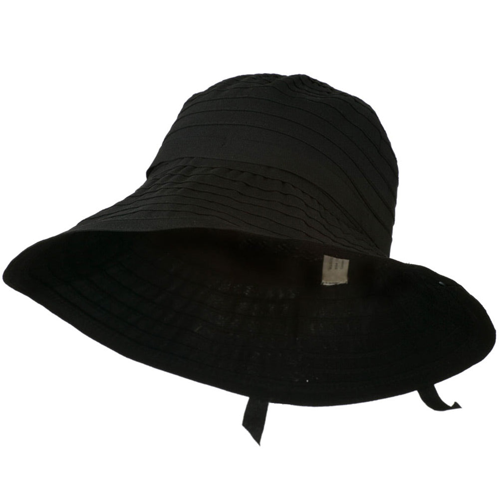 Women&#039;s Bucket Shaped Hat with Ribbon - Black OSFM