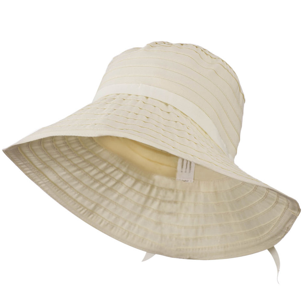 Women&#039;s Bucket Shaped Hat with Ribbon - Cream OSFM