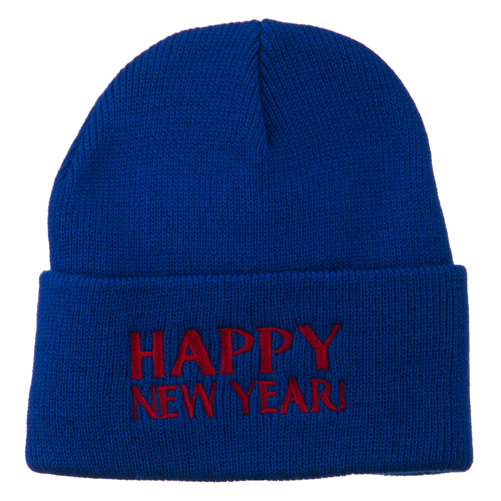 Happy New Year Embroidered Long Beanie - Royal OSFM