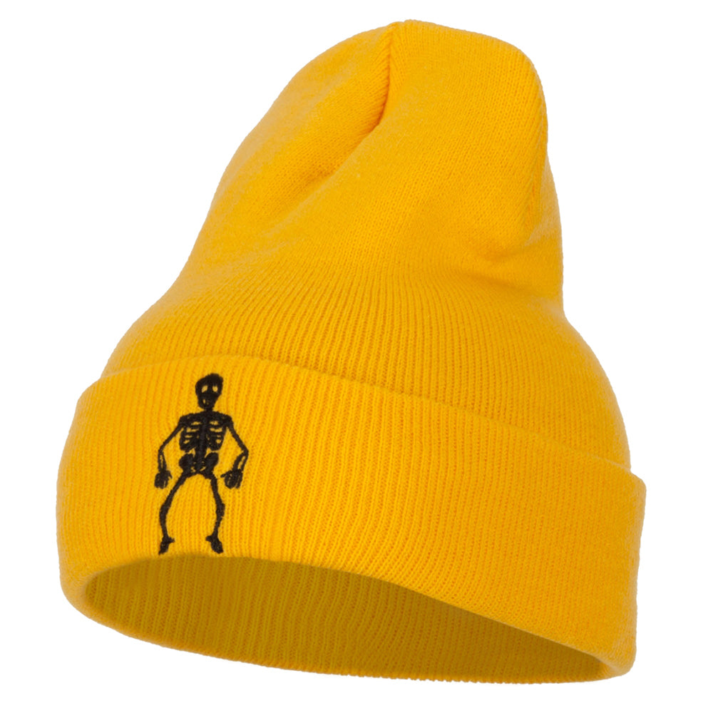 Halloween Body Skeleton Embroidered Long Beanie - Yellow OSFM