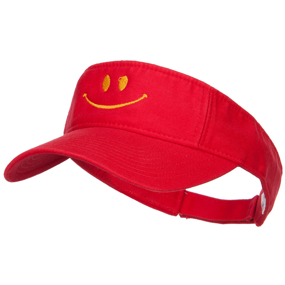 Happy Smile Embroidered Cotton Washed Visor - Red OSFM