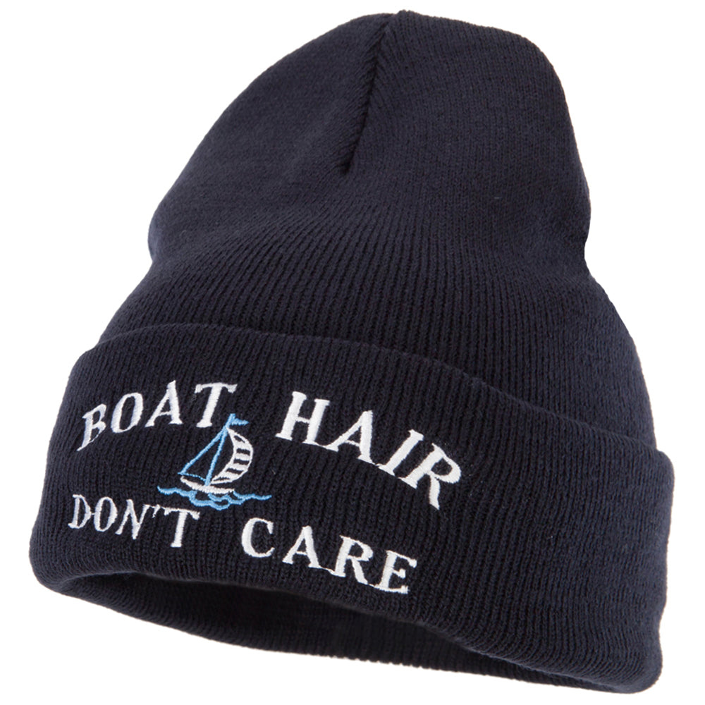 Boat Hair Don&#039;t Care Embroidered 12 Inch Long Knitted Beanie - Navy OSFM
