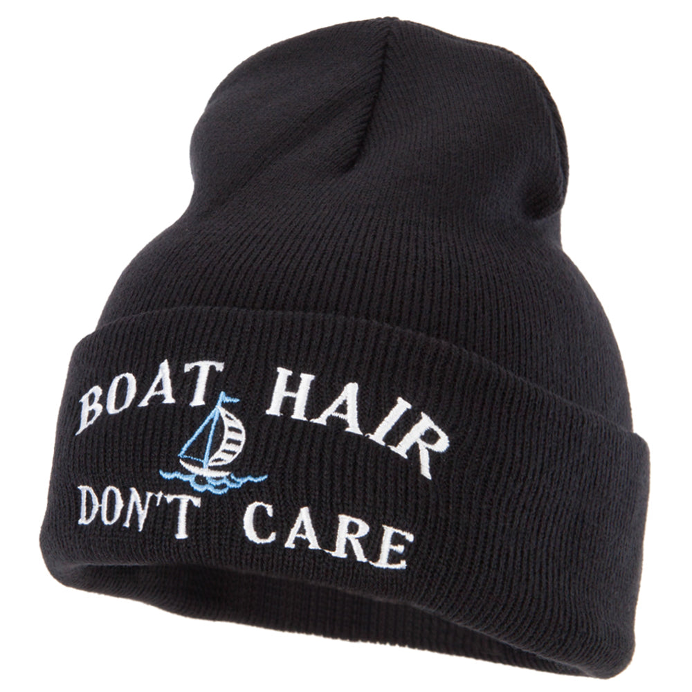 Boat Hair Don&#039;t Care Embroidered 12 Inch Long Knitted Beanie - Black OSFM
