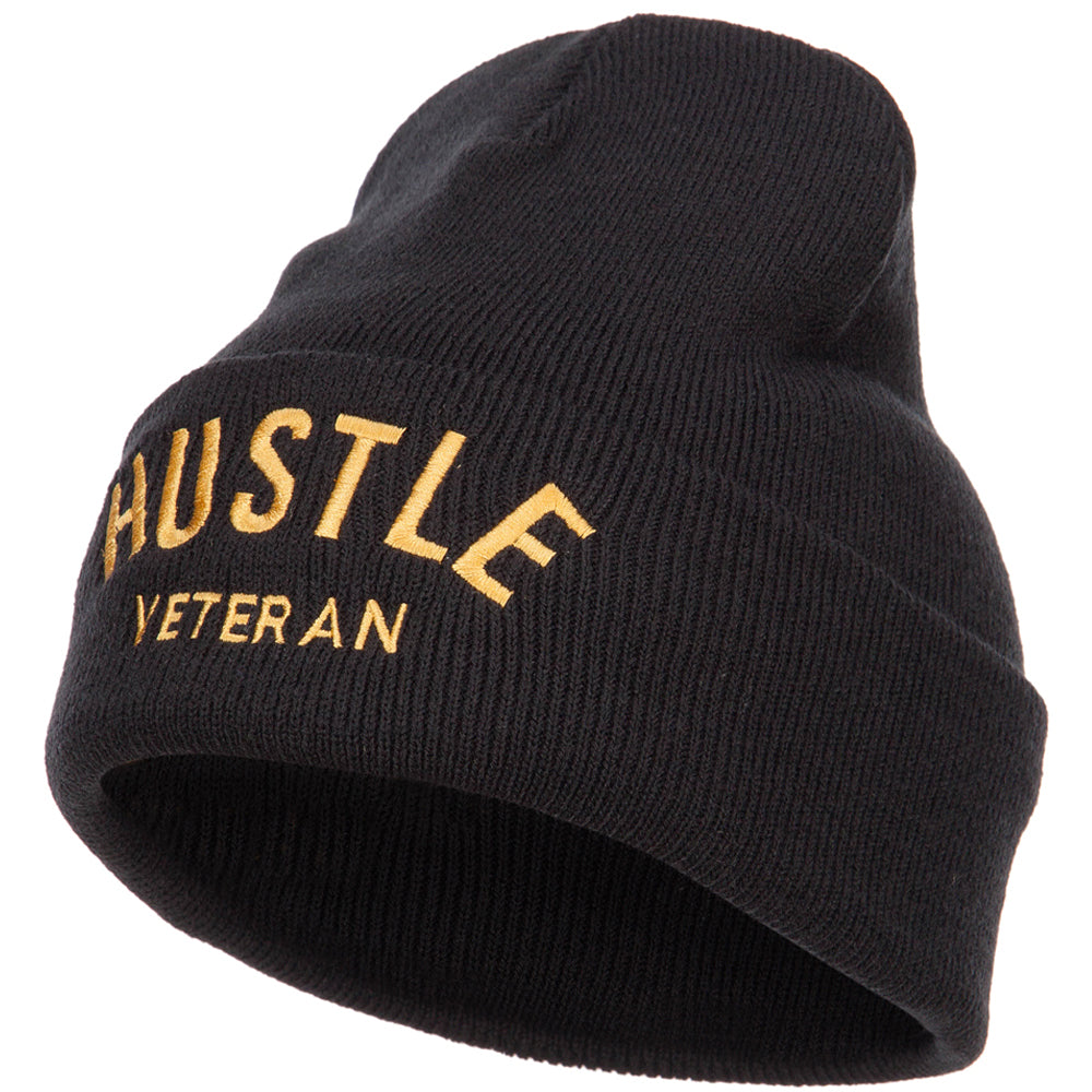 Hustle Veteran Embroidered Long Beanie - Black OSFM