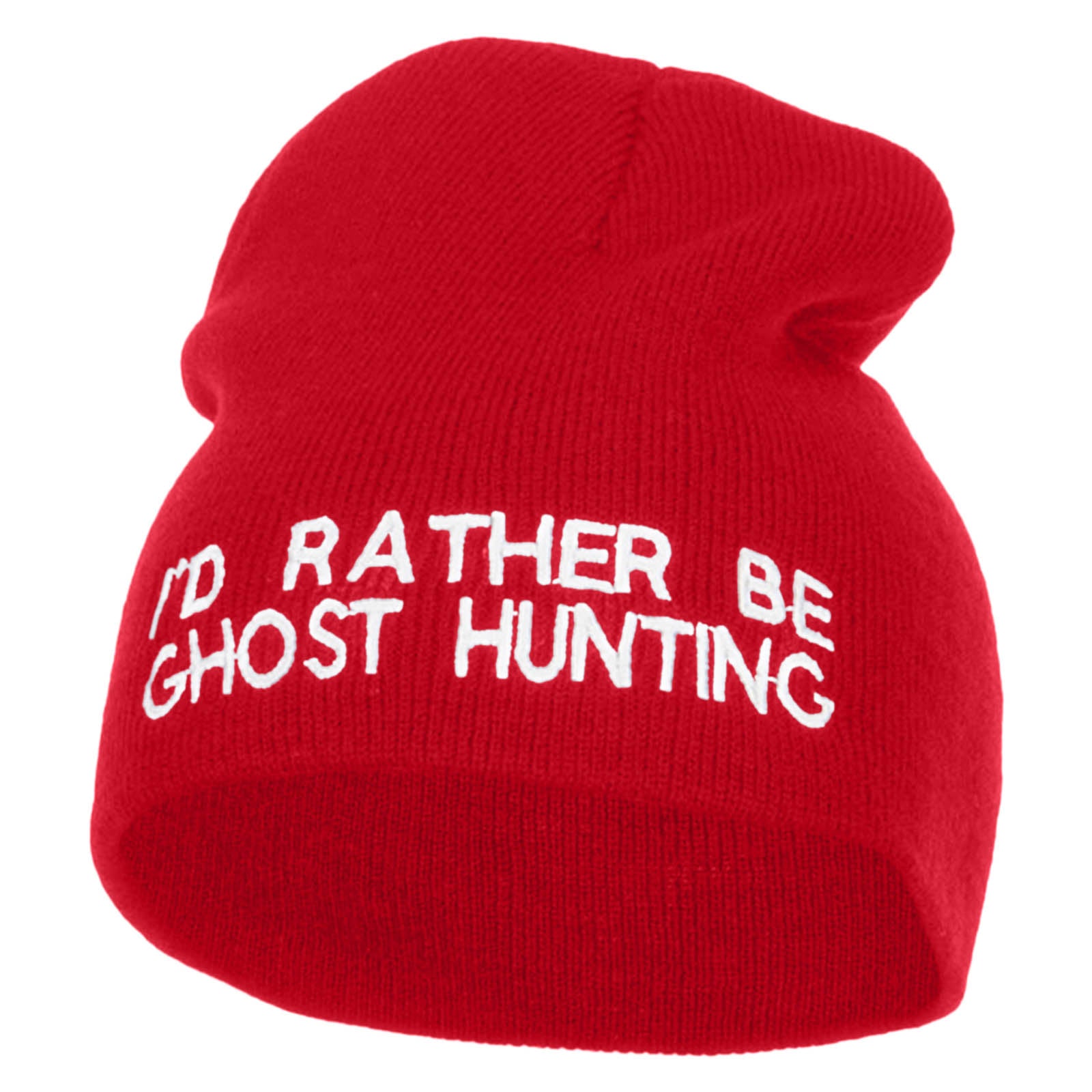 I&#039;d Rather Be Ghost Hunting Short Beanie - Red OSFM