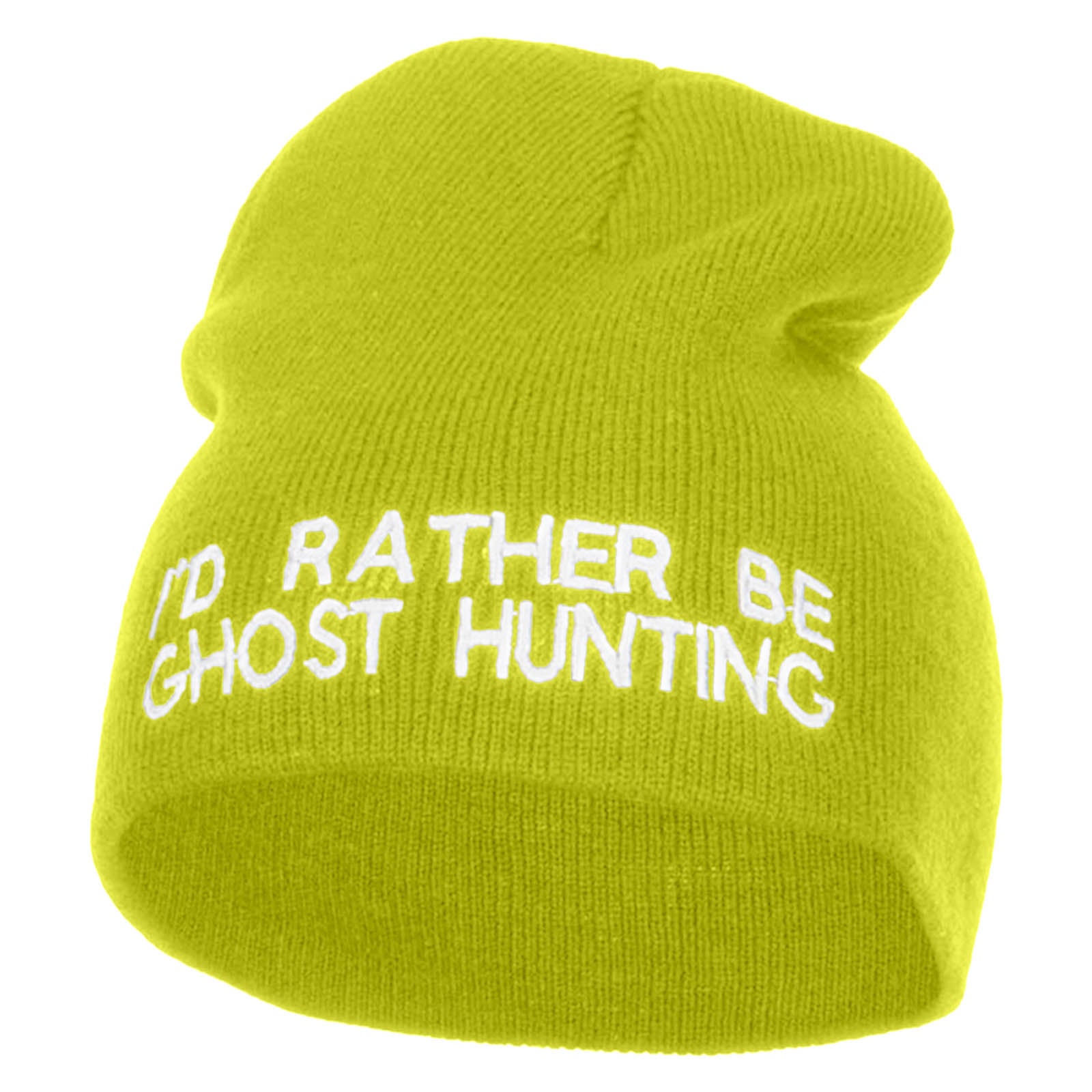 I&#039;d Rather Be Ghost Hunting Short Beanie - Lime OSFM