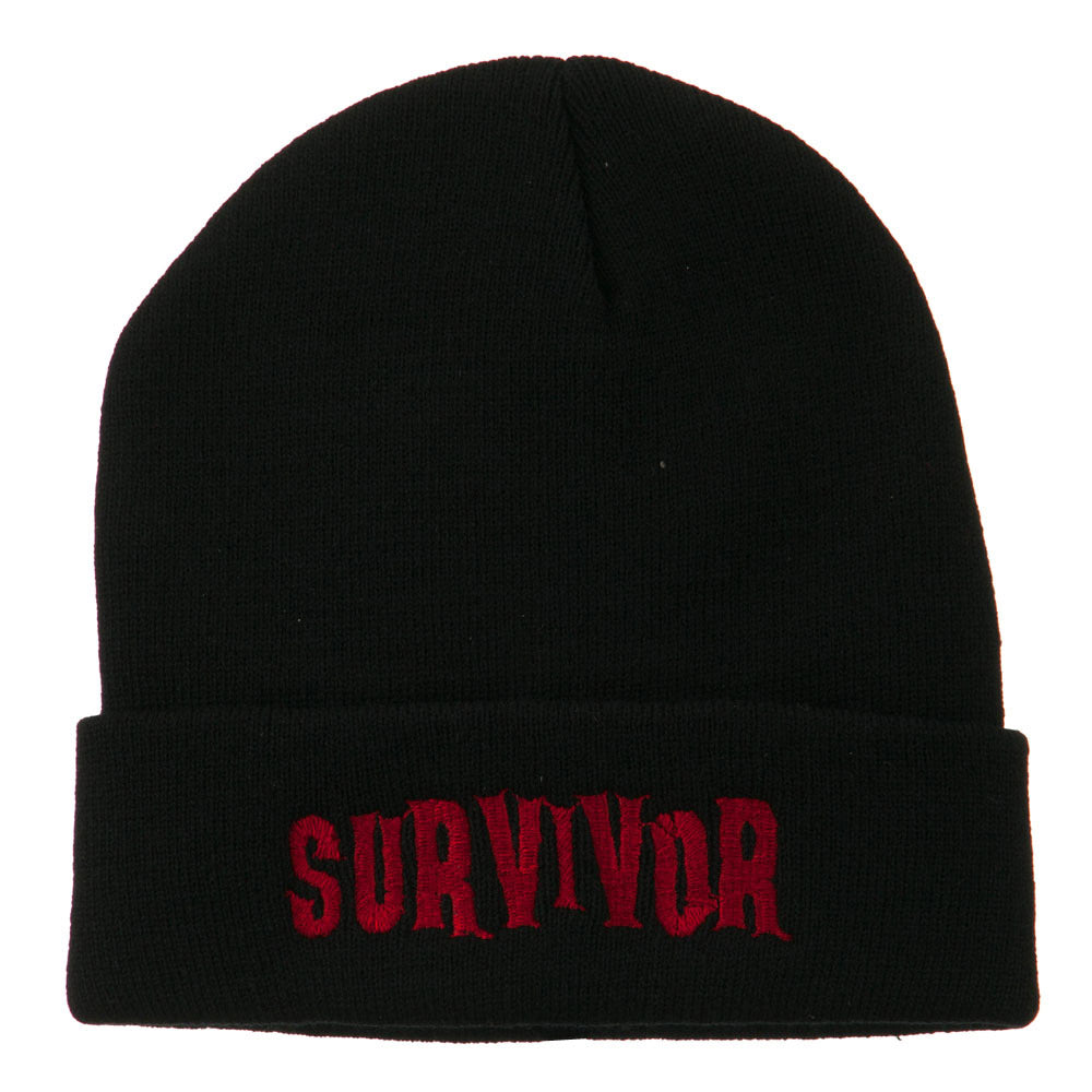 Halloween Survivor Embroidered Long Beanie - Black OSFM