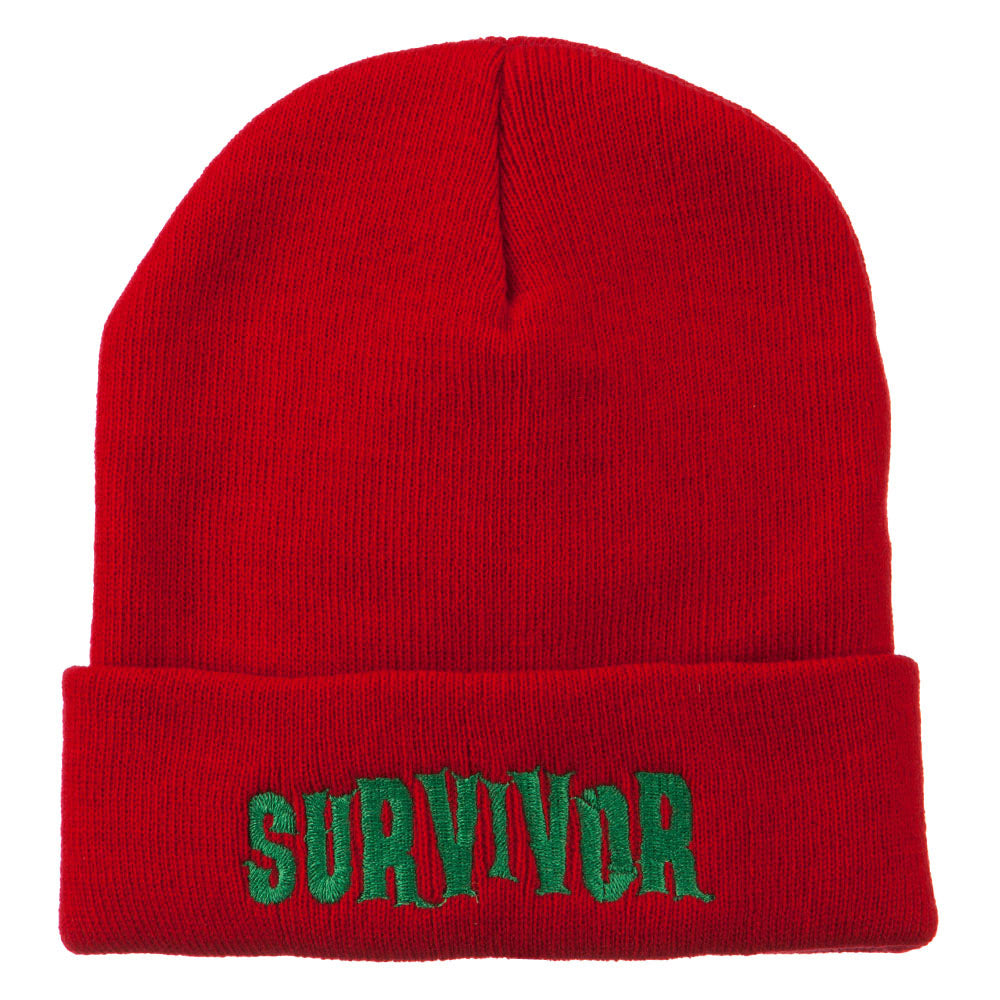 Halloween Survivor Embroidered Long Beanie - Red OSFM