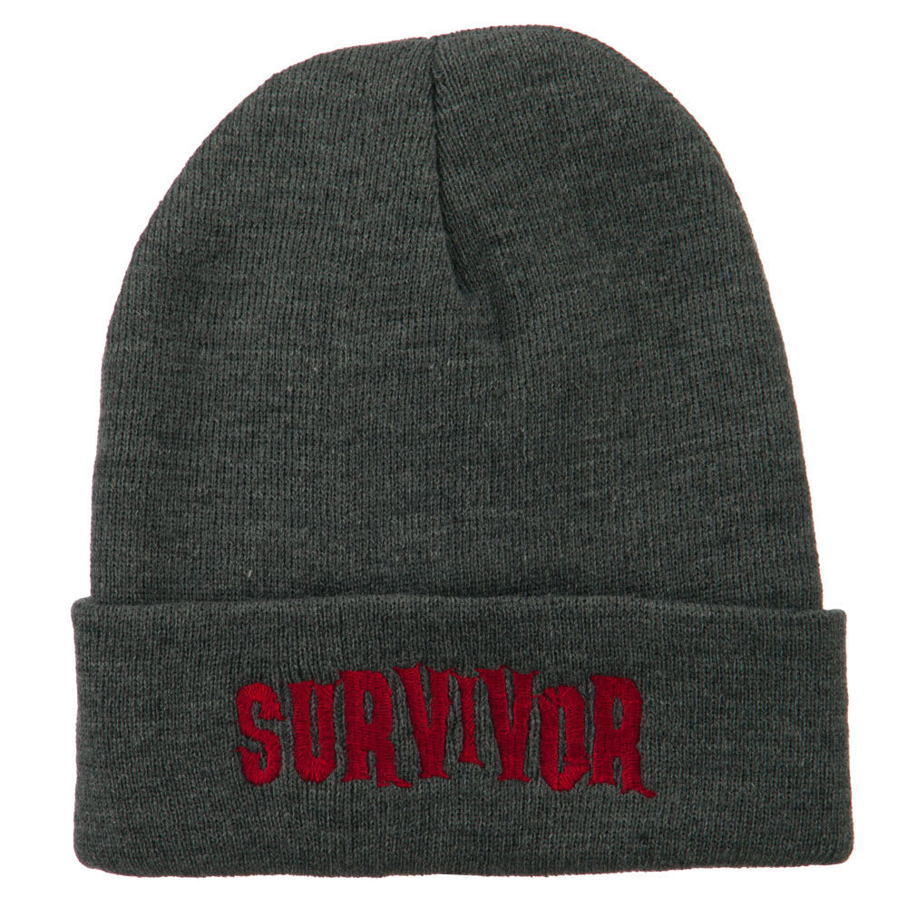 Halloween Survivor Embroidered Long Beanie - Grey OSFM