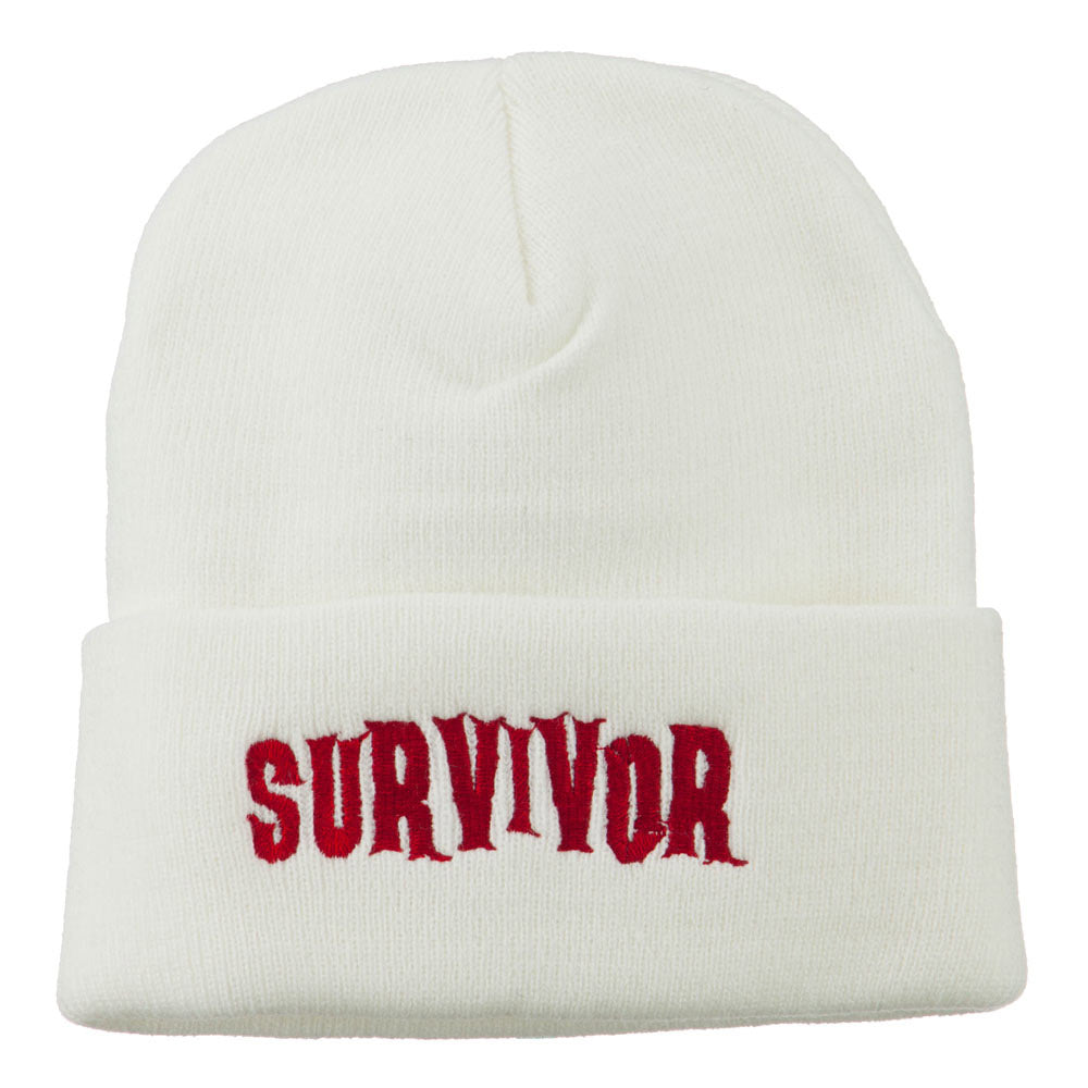 Halloween Survivor Embroidered Long Beanie - White OSFM