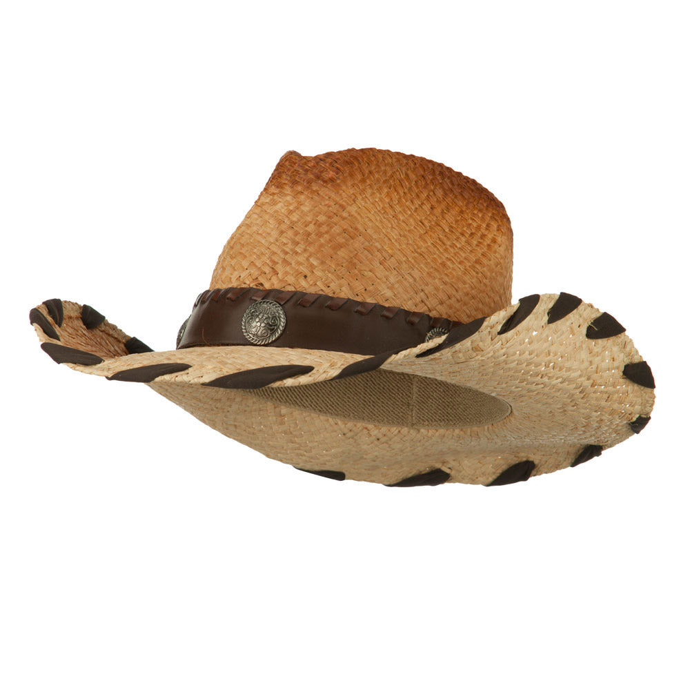 Woman&#039;s Raffia Cowboy Hat with Leatherette Band - Natural OSFM