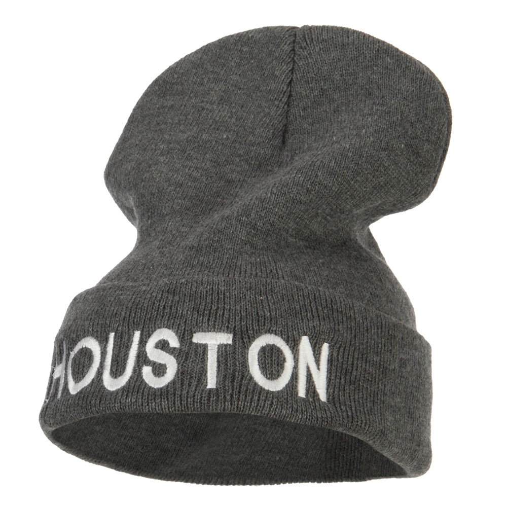 Houston City Embroidered Long Beanie - Dark Grey OSFM
