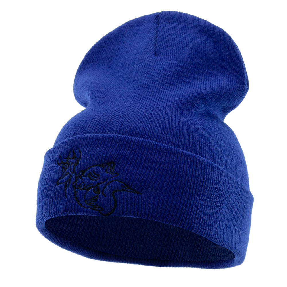 Hunting Party Embroidered 12 Inch Long Knitted Beanie - Royal OSFM